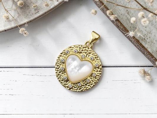 25x22mm 18k Plated CZ Hammered Heart  Pendant