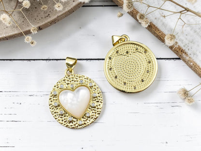 25x22mm 18k Plated CZ Hammered Heart  Pendant