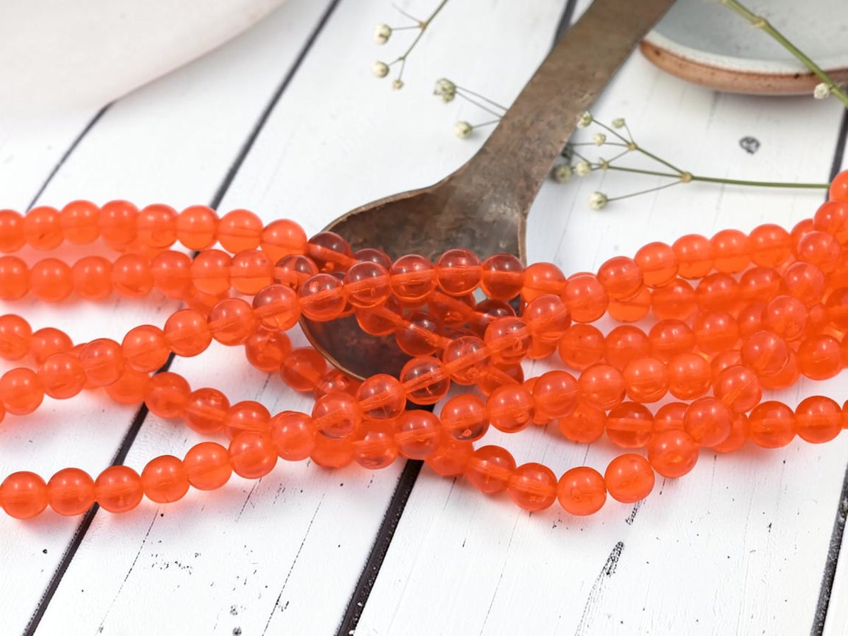 Translucent Orange Round Druk Beads - Choose 6mm or 8mm