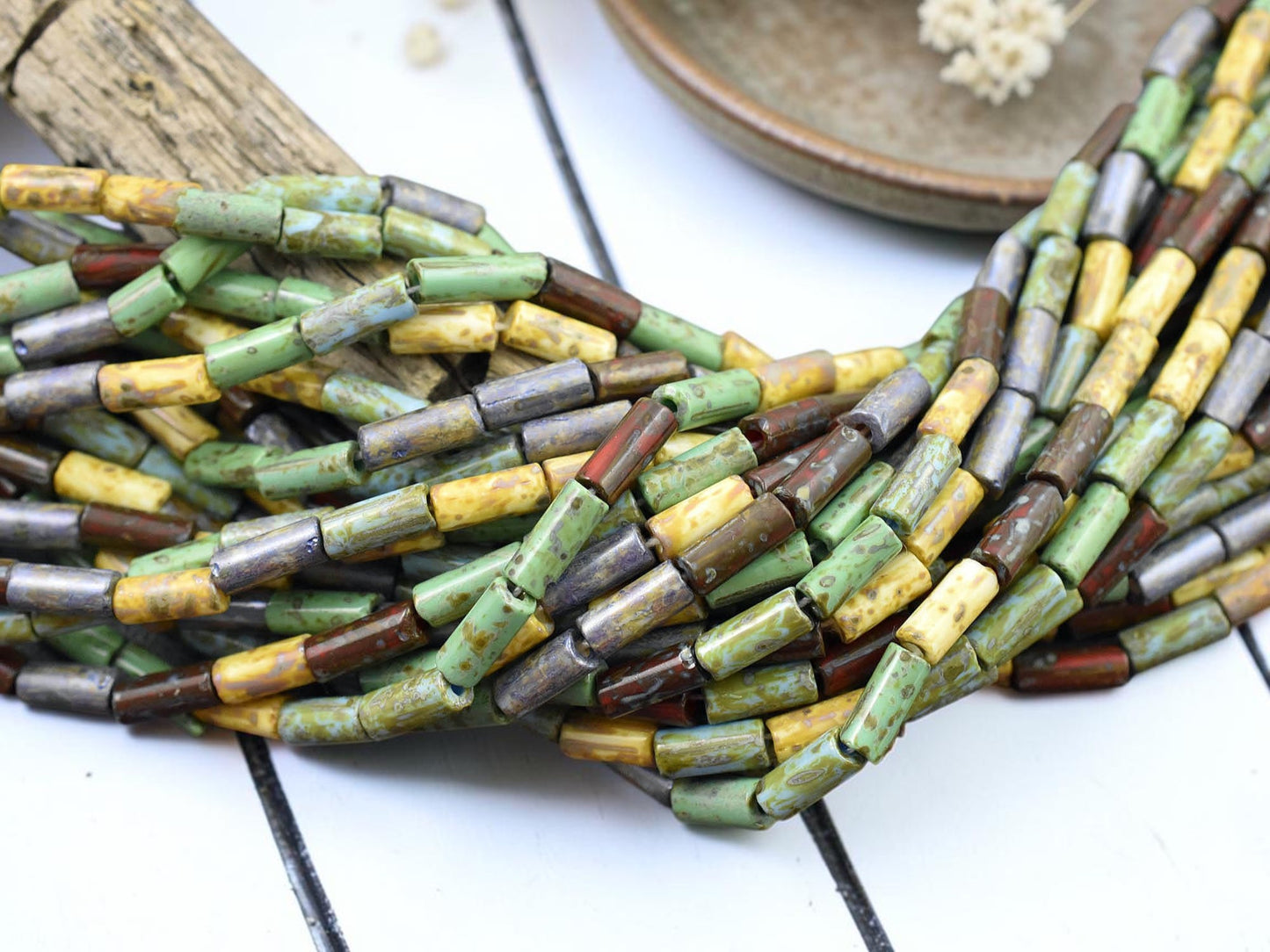9x4mm Aged Multi Picasso Bugle Bead Mix (20" Strand)