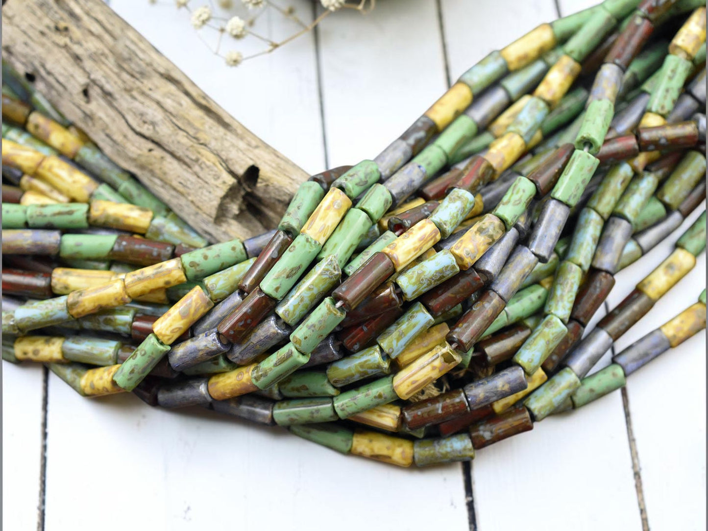 9x4mm Aged Multi Picasso Bugle Bead Mix (20" Strand)