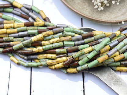 9x4mm Aged Multi Picasso Bugle Bead Mix (20" Strand)