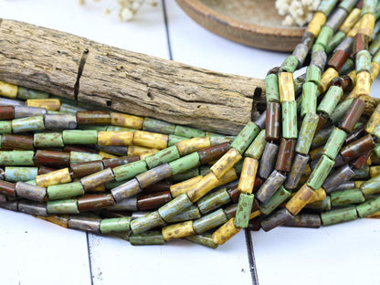 9x4mm Aged Multi Picasso Bugle Bead Mix (20" Strand)