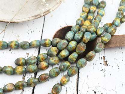 *15* 12x9mm Blended Turquoise Beige Picasso Oval Nugget Beads