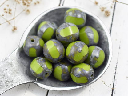 *10* 10mm Chartreuse Picasso Window Cut Round Beads