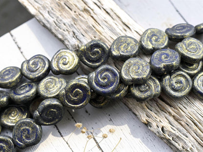 *12* 12mm Gold Washed Opaque Navy Blue Flat Jelly Roll Beads