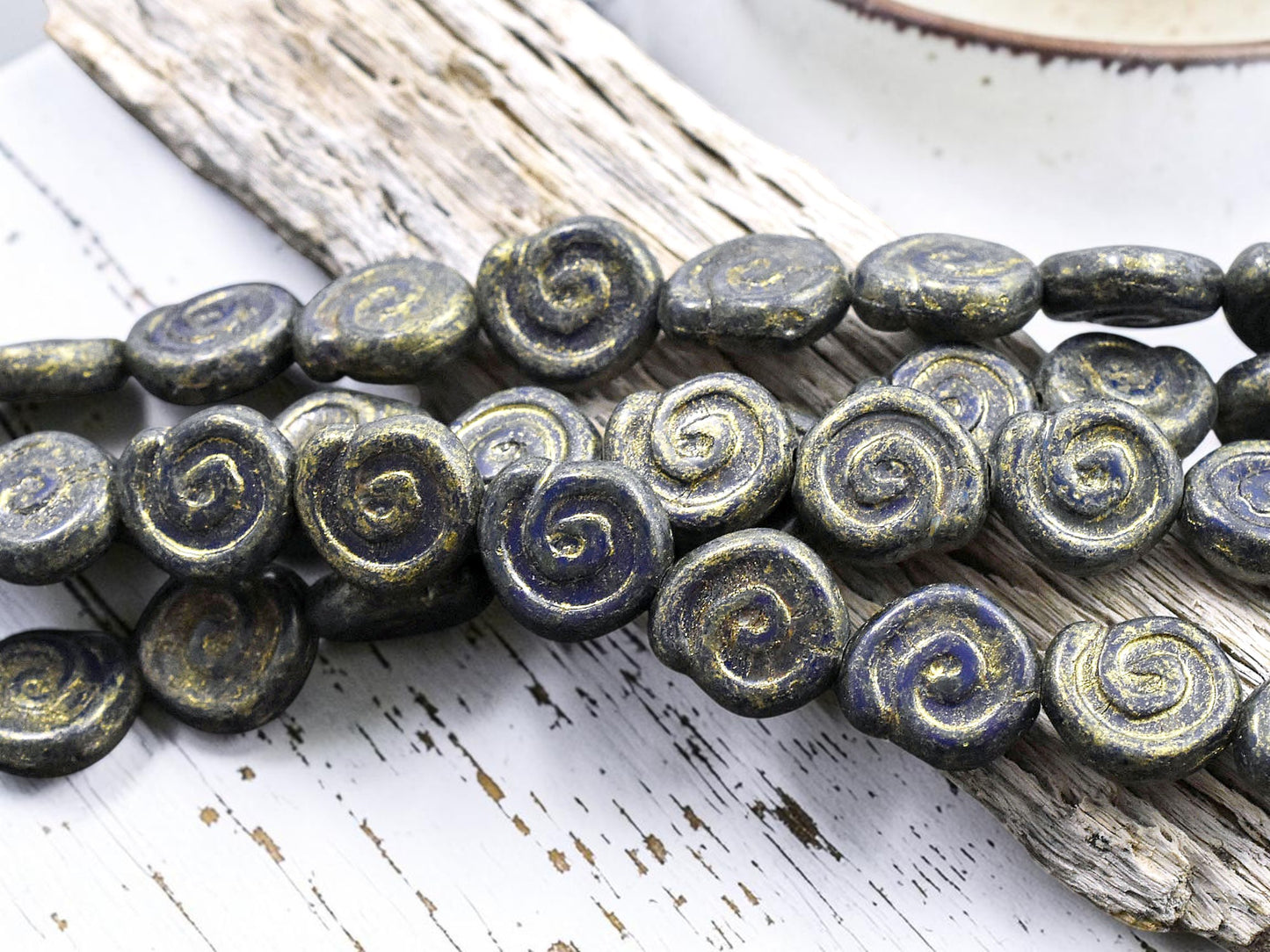 *12* 12mm Gold Washed Opaque Navy Blue Flat Jelly Roll Beads