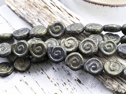 *12* 12mm Gold Washed Opaque Navy Blue Flat Jelly Roll Beads