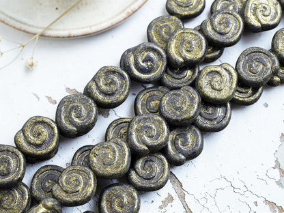 *12* 12mm Gold Washed Opaque Navy Blue Flat Jelly Roll Beads