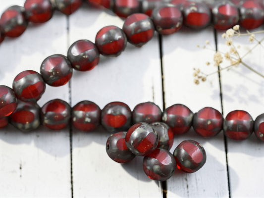 *10* 8mm Red Opaline Travertine Window Cut Round Beads