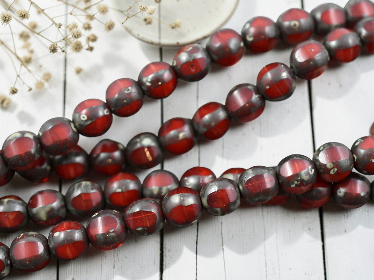 *10* 8mm Red Opaline Travertine Window Cut Round Beads