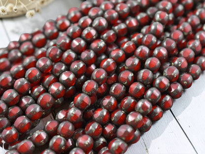 *10* 8mm Red Opaline Travertine Window Cut Round Beads
