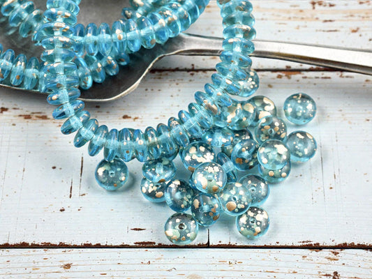 *50* 6x2mm Gold Washed Blue Aqua Smooth Rondelle Beads