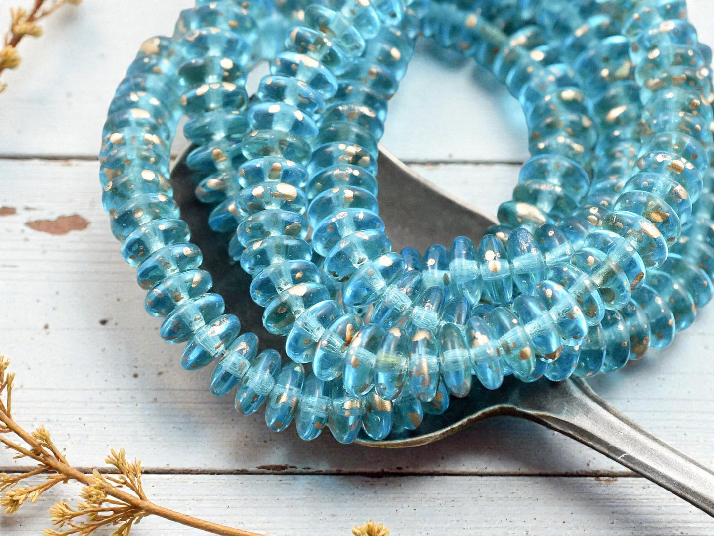 *50* 6x2mm Gold Washed Blue Aqua Smooth Rondelle Beads
