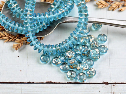 *50* 6x2mm Gold Washed Blue Aqua Smooth Rondelle Beads