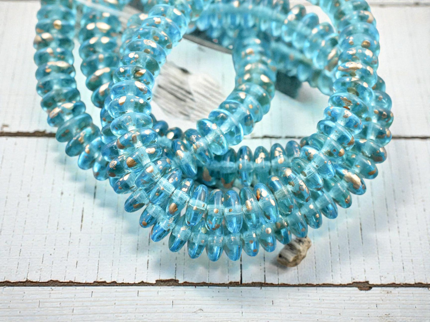 *50* 6x2mm Gold Washed Blue Aqua Smooth Rondelle Beads