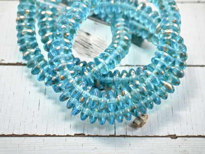 *50* 6x2mm Gold Washed Blue Aqua Smooth Rondelle Beads