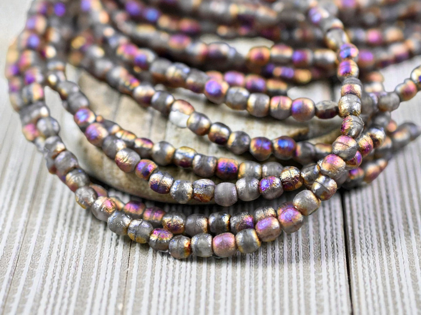 *50* 3mm Copper Rainbow Etched Matte Grey Round Druk Beads