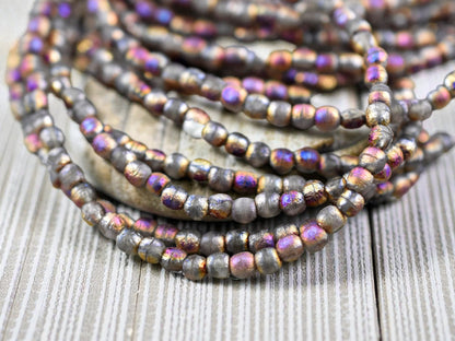 *50* 3mm Copper Rainbow Etched Matte Grey Round Druk Beads