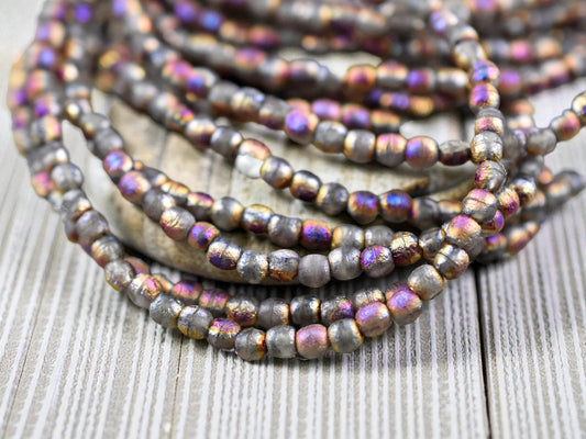 *50* 3mm Copper Rainbow Etched Matte Grey Round Druk Beads