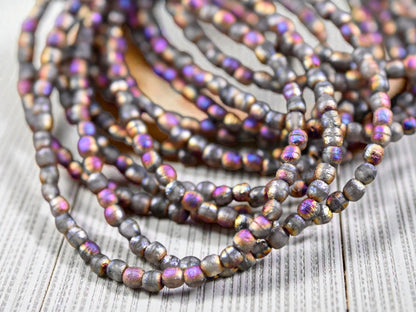 *50* 3mm Copper Rainbow Etched Matte Grey Round Druk Beads