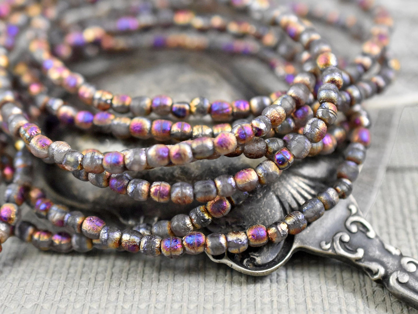 *50* 3mm Copper Rainbow Etched Matte Grey Round Druk Beads