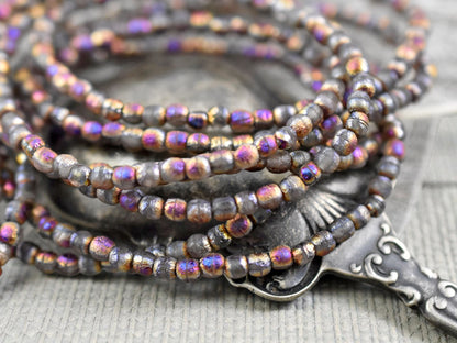 *50* 3mm Copper Rainbow Etched Matte Grey Round Druk Beads