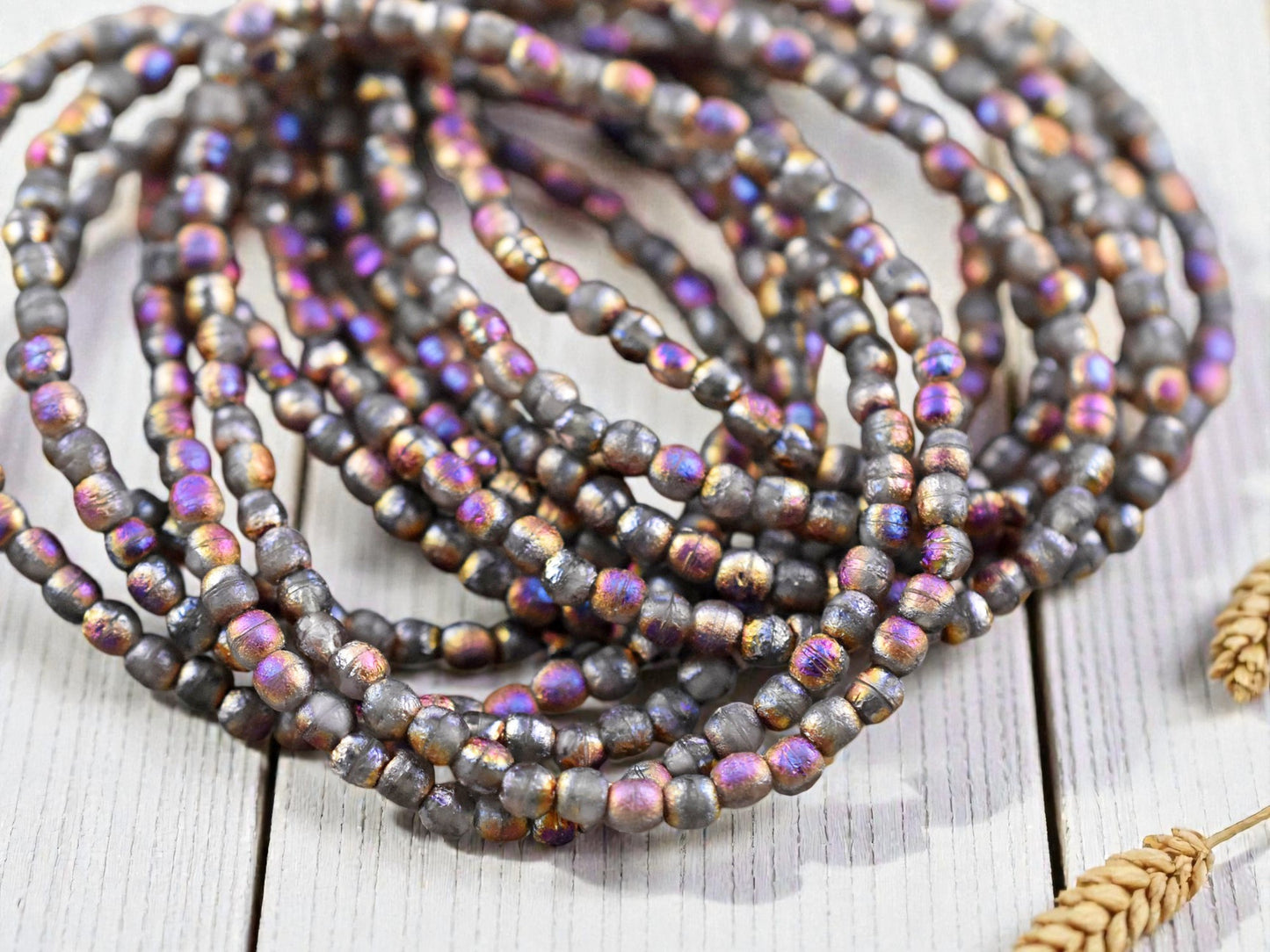 *50* 3mm Copper Rainbow Etched Matte Grey Round Druk Beads
