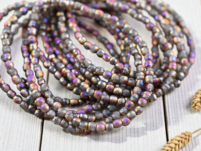*50* 3mm Copper Rainbow Etched Matte Grey Round Druk Beads