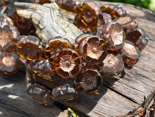 *12* 12mm Copper Washed Topaz Table Cut Hawaiian Flower Beads