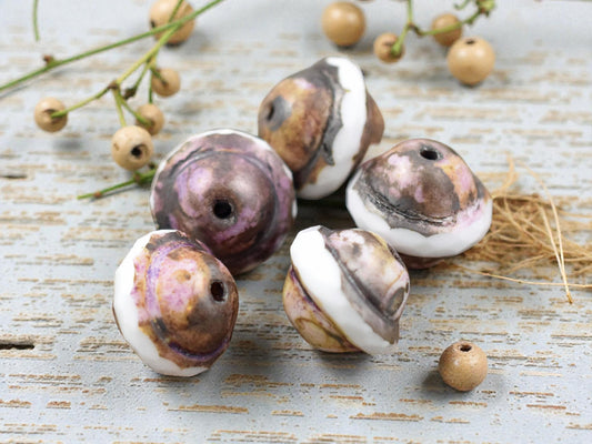 *21* 10x12mm Opaque White w/ Bronzed Pink Picasso Saturn Beads