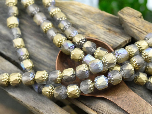 *20* 8mm Matte Gold Washed Crystal AB Fire Polished Cathedral Beads
