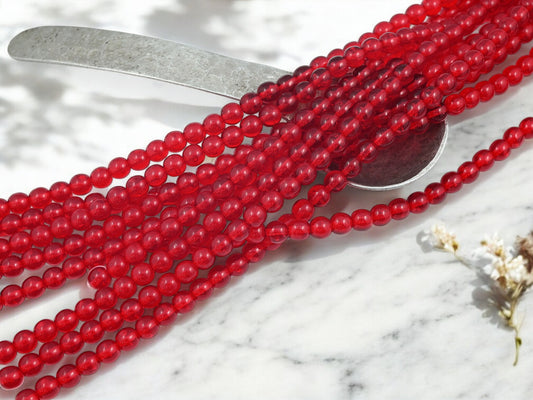 *35* 6mm Translucent Siam Ruby Round Druk Beads