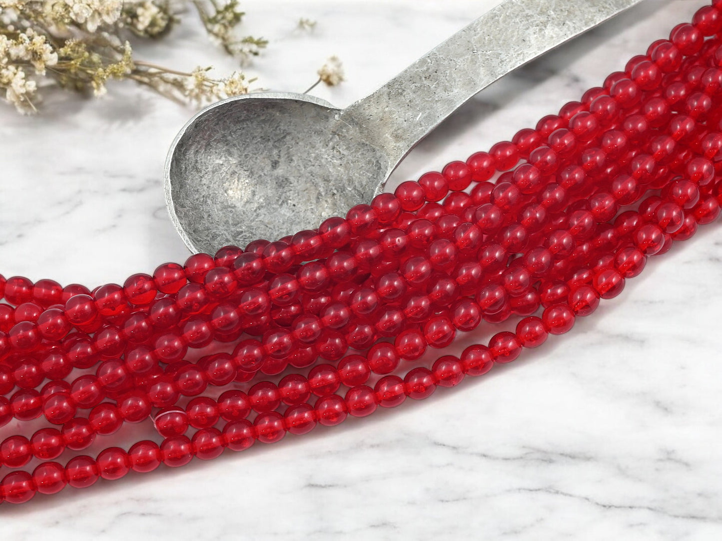 *35* 6mm Translucent Siam Ruby Round Druk Beads