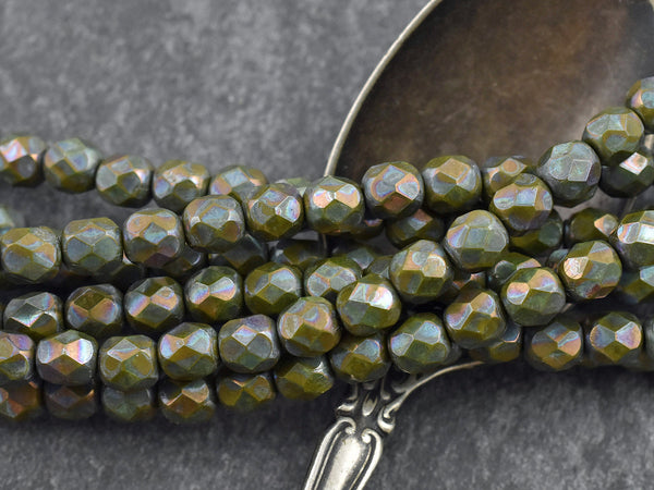 *25* 6mm Olive Green Nebula Fire Polished Round Beads