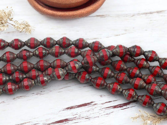 *18* 11x8mm Red Travertine Faceted Turbine Beads