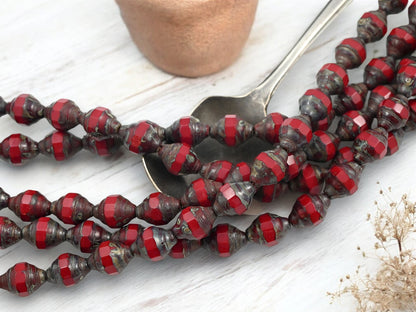 *18* 11x8mm Red Travertine Faceted Turbine Beads