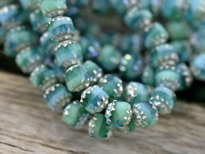 Antique Silver AB Washed Blended Turquoise Fire Polish Cathedral Beads