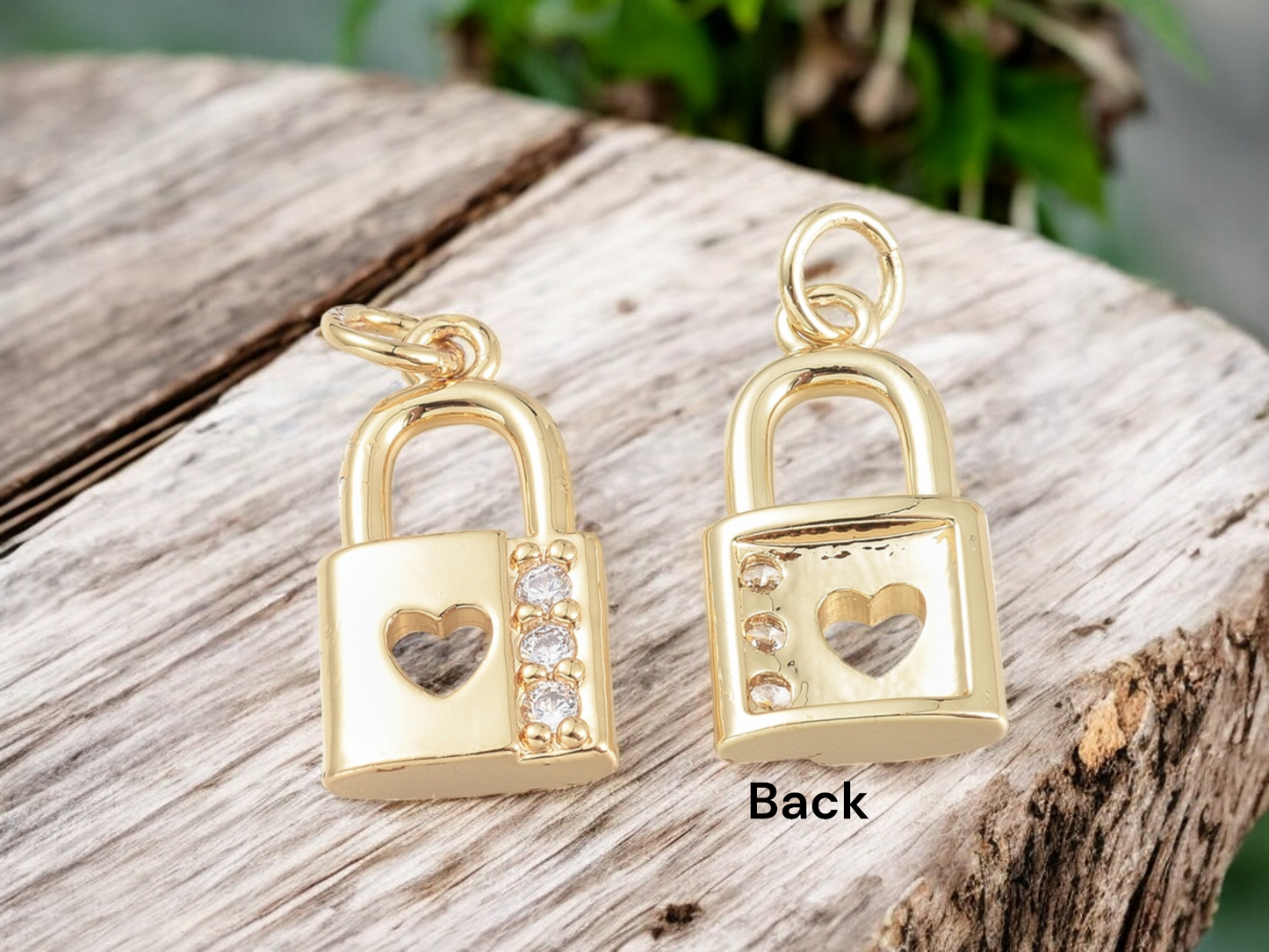*5* 18x10mm 18k Gold Plated Brass Micro Pave Cubic Zirconia Padlock Charms