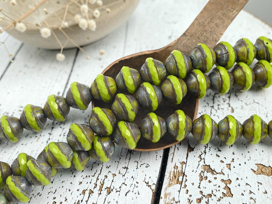 *13* 12x10mm Chartreuse Travertine Saturn Beads