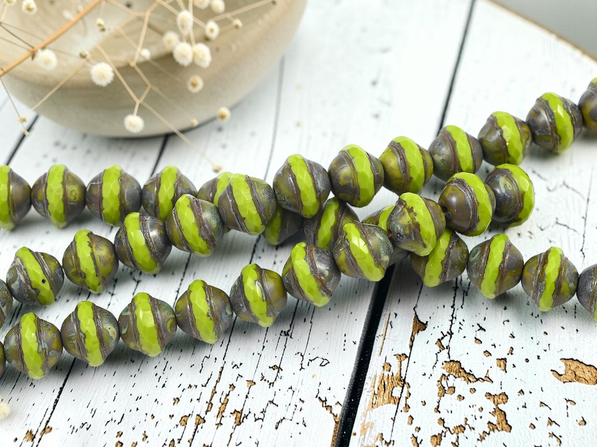 *13* 12x10mm Chartreuse Travertine Saturn Beads
