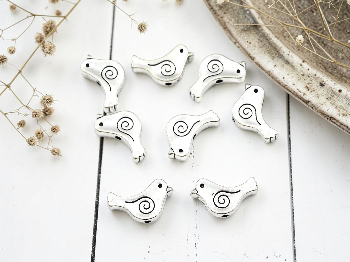 *50* 9x15mm Antique Silver Bird Beads