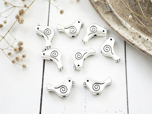 *50* 9x15mm Antique Silver Bird Beads