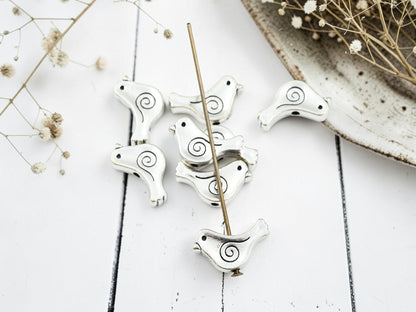 *50* 9x15mm Antique Silver Bird Beads