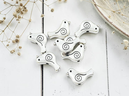 *50* 9x15mm Antique Silver Bird Beads