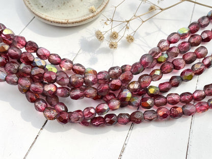 *25* 6mm Etched Matte Raspberry Celestial Fire Polished Round Beads