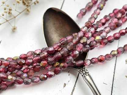 *25* 6mm Etched Matte Raspberry Celestial Fire Polished Round Beads