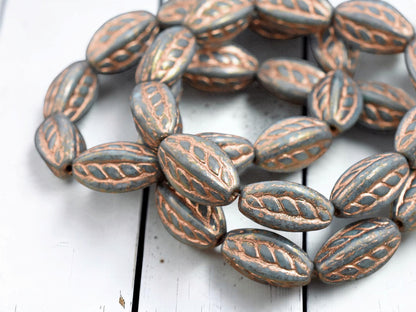 *10* 15x9mm Copper Washed Teal Blue Twisted Oval Beads