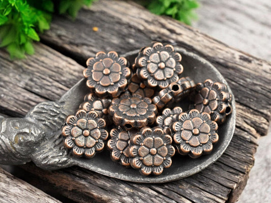 *50* 9mm Antique Copper Flower Coin Beads