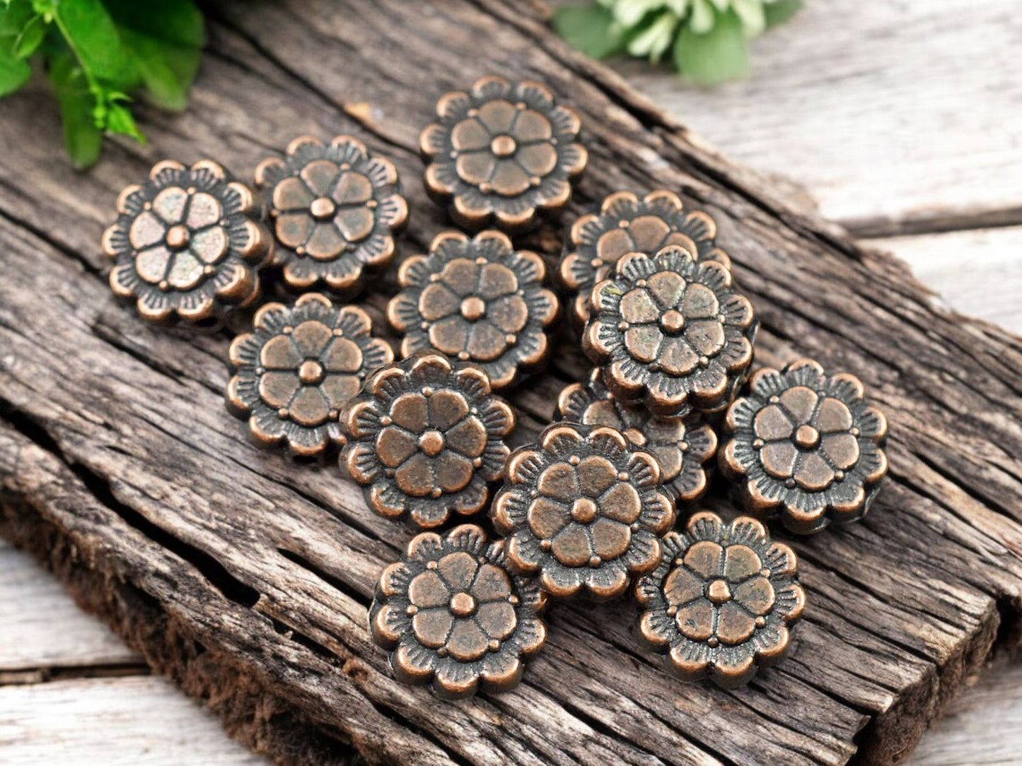 *50* 9mm Antique Copper Flower Coin Beads